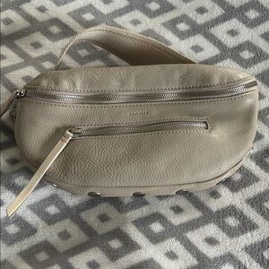 Minimal Leather Belt Bag in Taupe